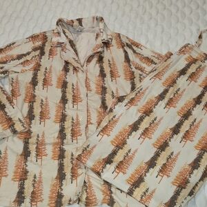Kate Quinn Women's 2 Piece Bamboo Pajamas Off White Pine Tree Print Size XXL